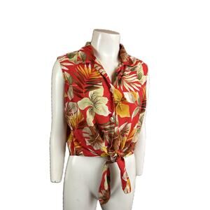 Vintage Floral Sleeveless Crop Top Tie Shirt / Women’s Large